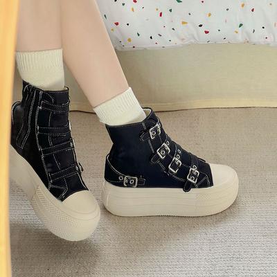 Модные женские высокие парусиновые кеды Дизайн Пряжка-ремешок Молния Простота Женская обувь 2025 Уличный стиль Грация Обувь для ходьбы