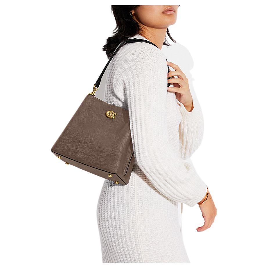 New COACH Willow Pebble Grain Leather Bucket Bag, Handbag, Shoulder Bag, Crossbody Bag Medium Size Women's Dark Lime Gray C3766-B4CBD