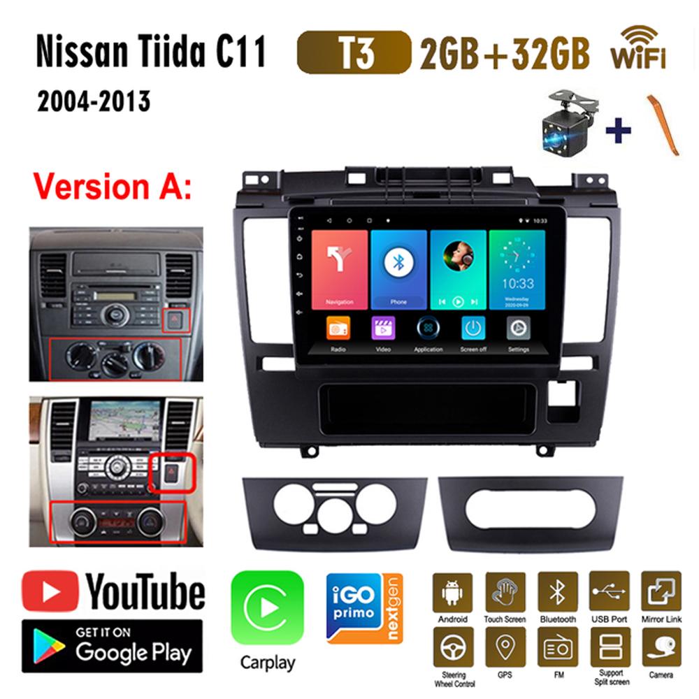 Автомобильный радиоприемник на базе Android Carplay для Nissan Tiida C11 2004-2013, мультимедийный видеоплеер, GPS-навигация, WIFI, 2 + 32 ГБ