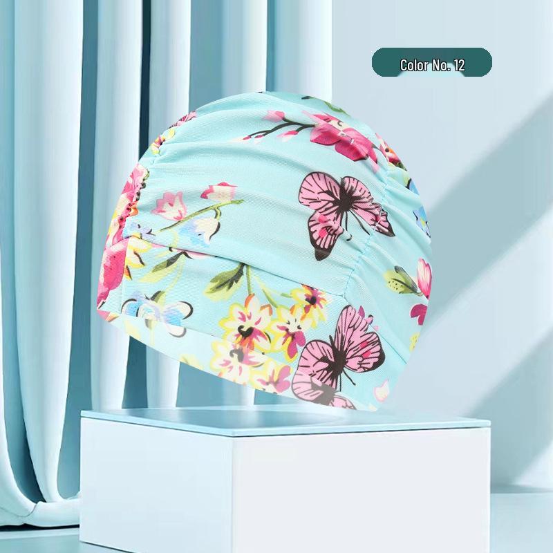 Женская купальная шапочка большого размера с цветочным плиссе - Неплотная посадка, однотонная, модный тканевый дизайн