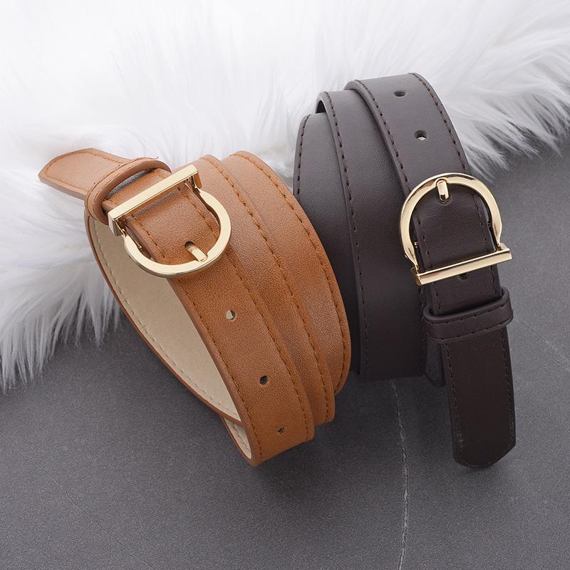 Stylish Retro Gold Pin Buckle Women'S Belt Personalized Simple Decorative Suit Jeans Dress Belt Women'S