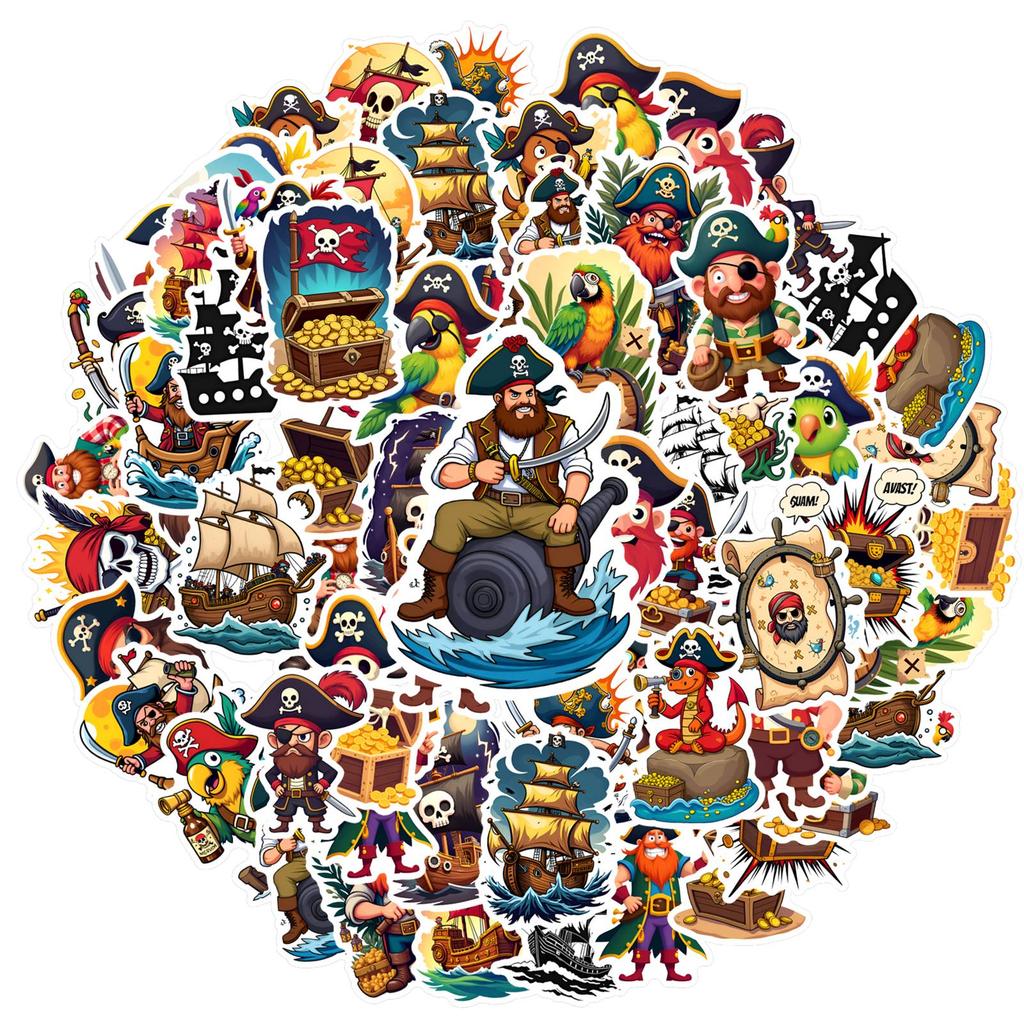 35pcs-50pcs Adventure Pirate Stickers Cartoon Ocean Pirate Stickers Adventure Stickers For Notebook Luggage Mobile Phone Cup