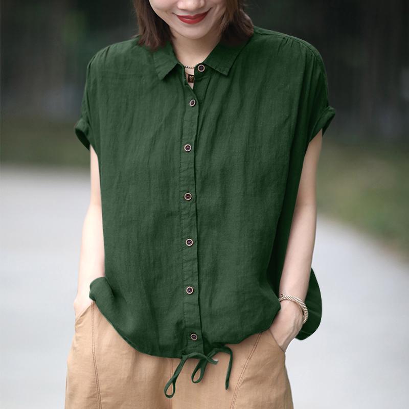 ZANZEA Женская повседневная летняя блузка с отложным воротником и коротким рукавом