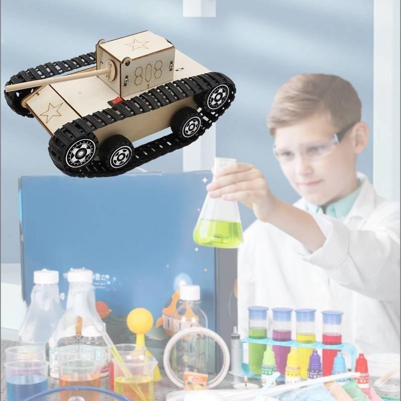 Детский самодельный научно-технический электрический гусеничный танк-вездеход из дерева, настраиваемый образовательный сборочный комплект