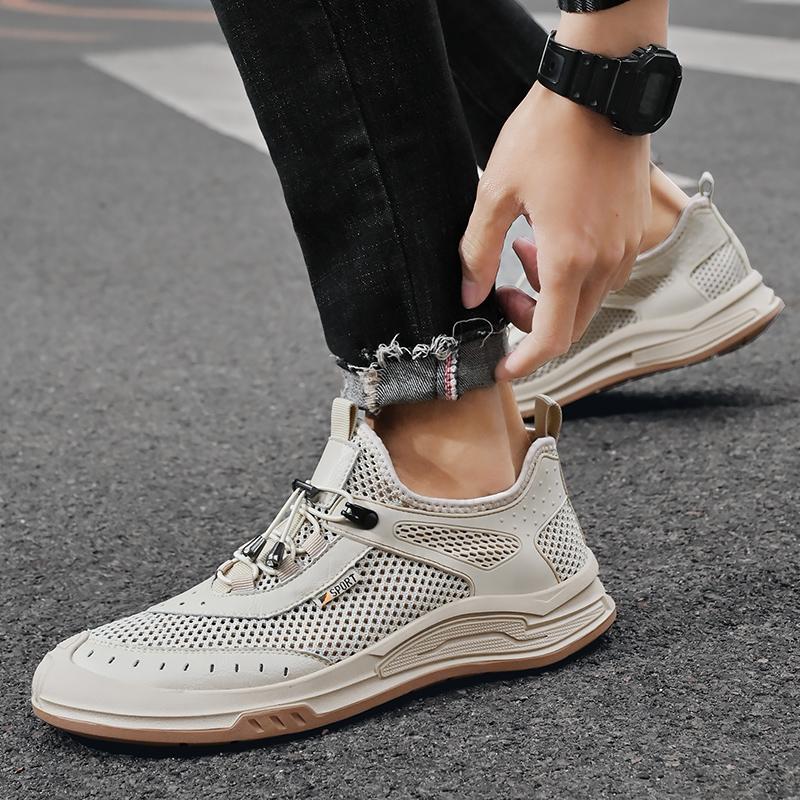 Fashion Soft Sole Flats Men's Casual Versatile Outdoor Shoes Wear Resistant Running Mesh Shoes New Hollow Breathable Sports Trendy Shoes