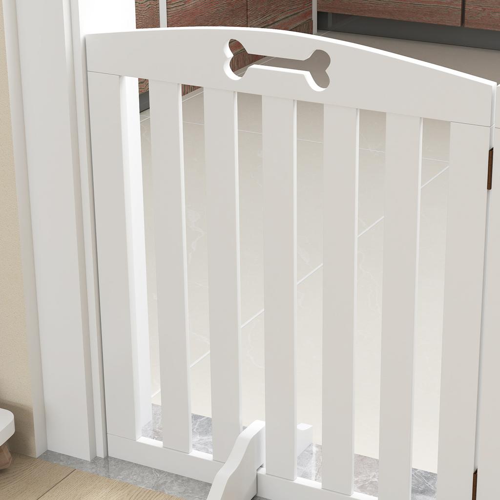 Wooden Dog Gate, Freestanding Pet Gate with Support Feet for Doorways, Hallways, Stairs, 155L x 61H cm, White