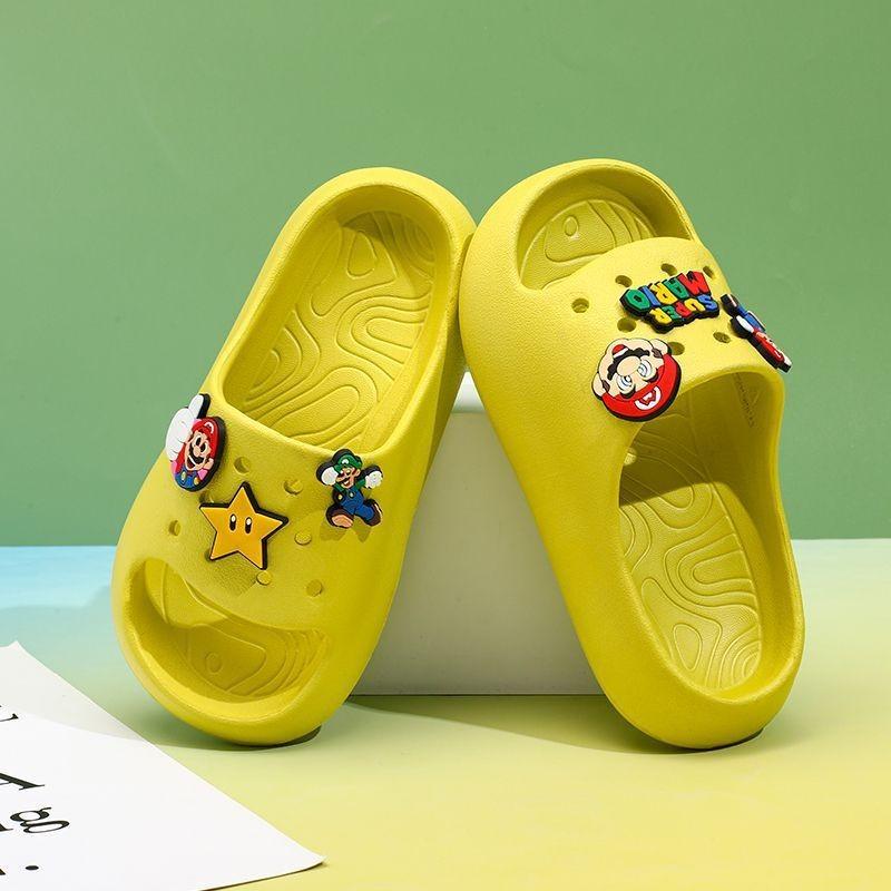 Очаровательные детские тапочки с мультяшным Марио, мягкая подошва, для дома, нескользящие, удобные сандалии