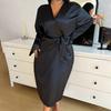 Thin and Elegant, Simple and Casual Mid-length Lace-up Bathrobe for Women, Spring and Summer Ice Silk Pajamas