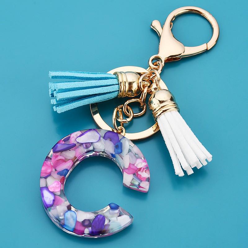 Wish Creative Fashion Jewelry: Colored Acrylic Letter Tassel Keychain
