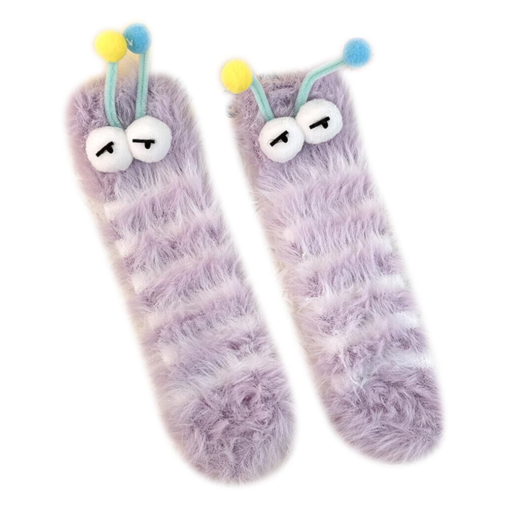 1 Pair Funny Ugly Cute Socks With Big Eyes Autumn Winter Plush Floor Socks Couple Sleep Sock Fuzzy Socks Christmas Gifts