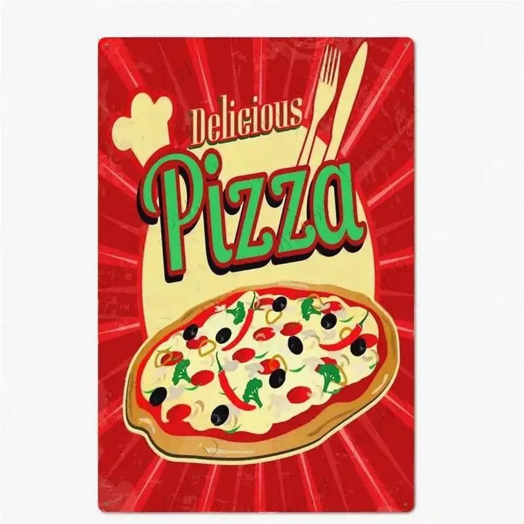 Отличная еда Лучшая домашняя пицца здесь Металлические жестяные таблички Настенные постеры Тарелка Настенный декор для баров Мужская пещера Кафе Клубы Гараж Ретро