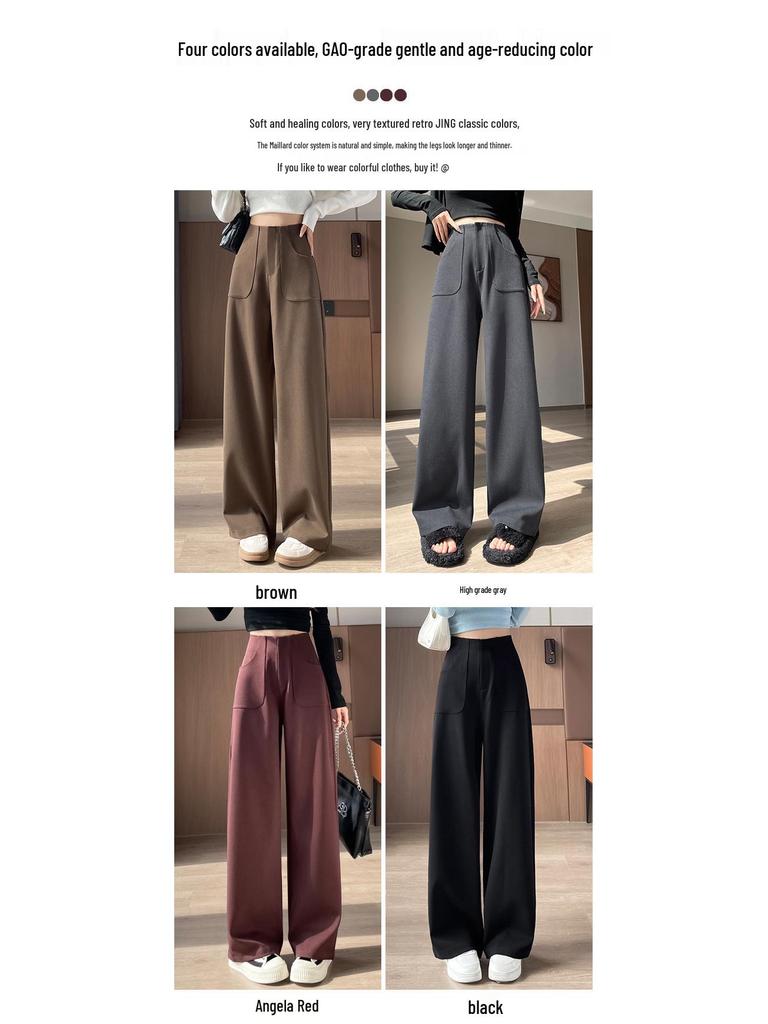 Ankola 2024 Women's High-Waist Wide-Leg Red Suit Pants for Autumn