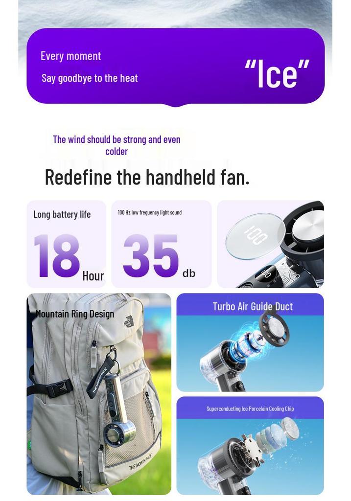 Ice Pack Handheld Turbo Fan - Compact High-Speed Steel Cooling with Transparent Design