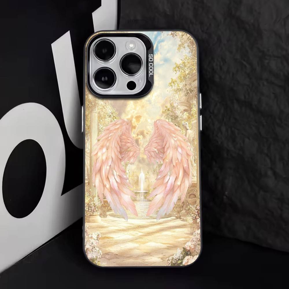 Крыло Ангела Чехол для телефона для iPhone 17,16,15,14,13,12,11 Plus,Pro Max,XS,Цветной Серебряный Покрытие Внутренняя крышка