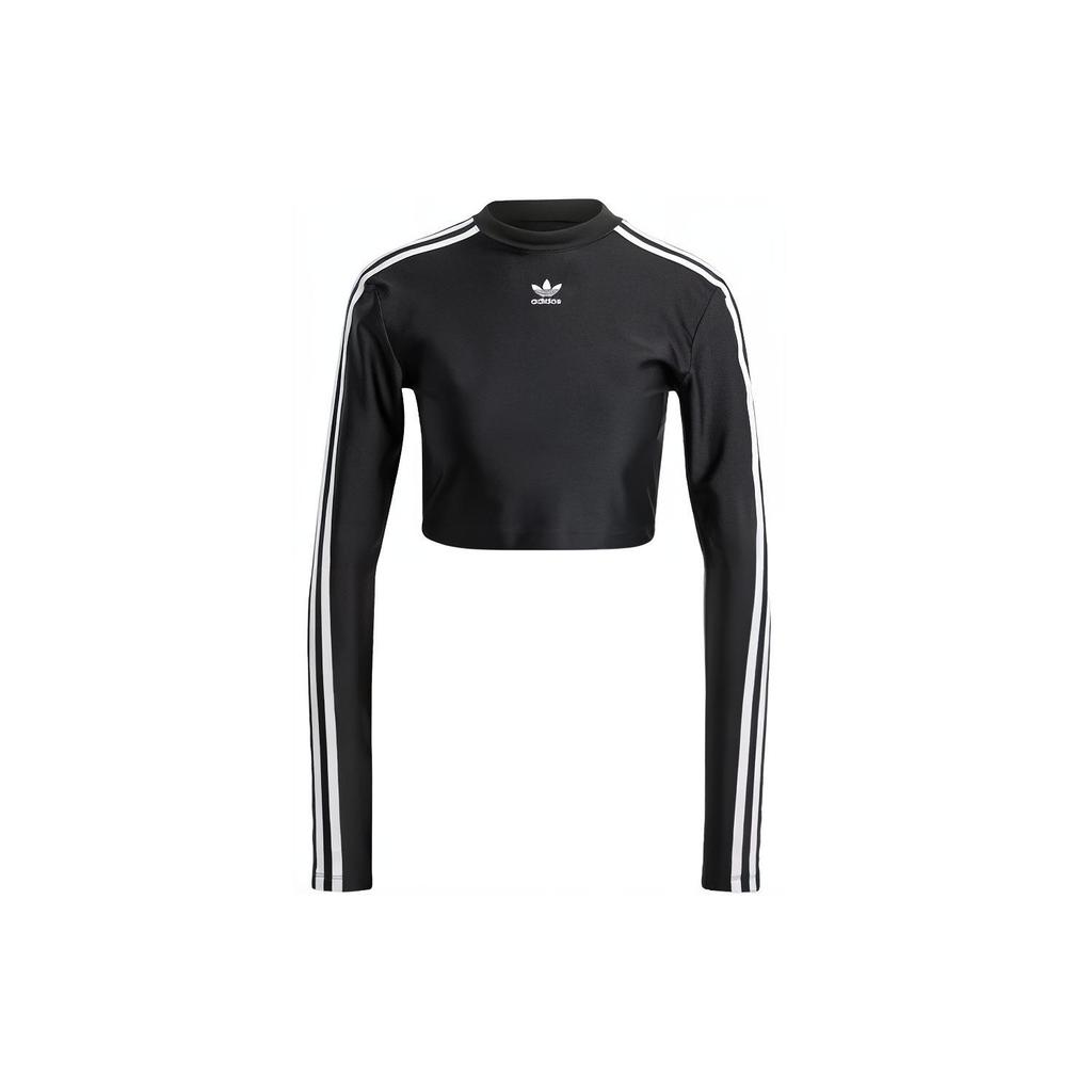 (WMNS) adidas originals Кроп-топ с длинным рукавом 3 полоски Азиатский размер 'Черный' Женский IU2428