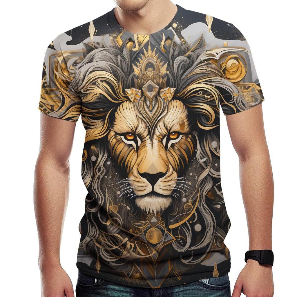Летний топ с круглым вырезом и 3D-принтом в виде льва, модная повседневная мужская футболка с коротким рукавом