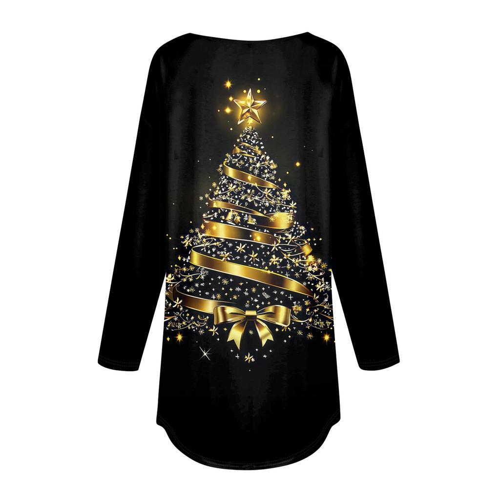 Женская свободная футболка с круглым вырезом и рождественским принтом, длинный рукав, топы, пуловер