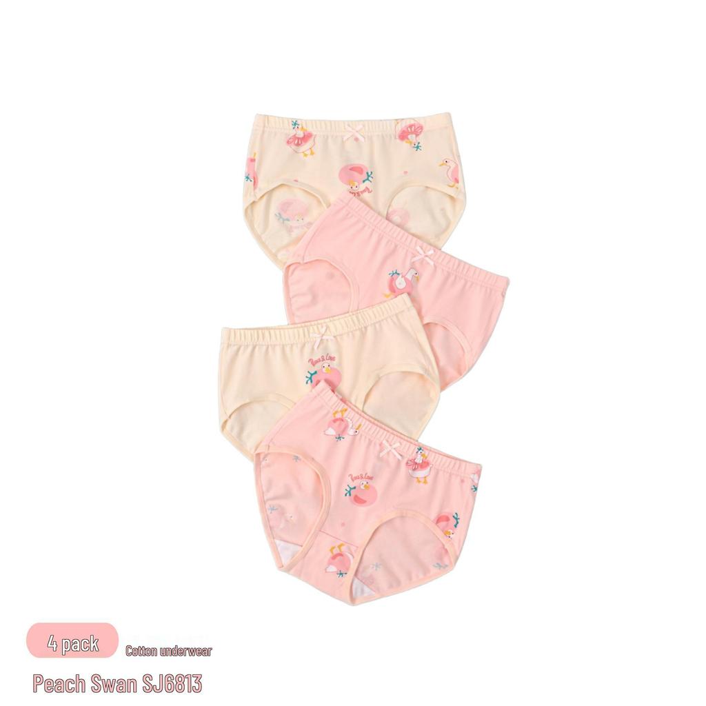 "Girls' Cute Cartoon Print Cotton Underwear - High Elastic, Antibacterial, Breathable Briefs for Older Kids"