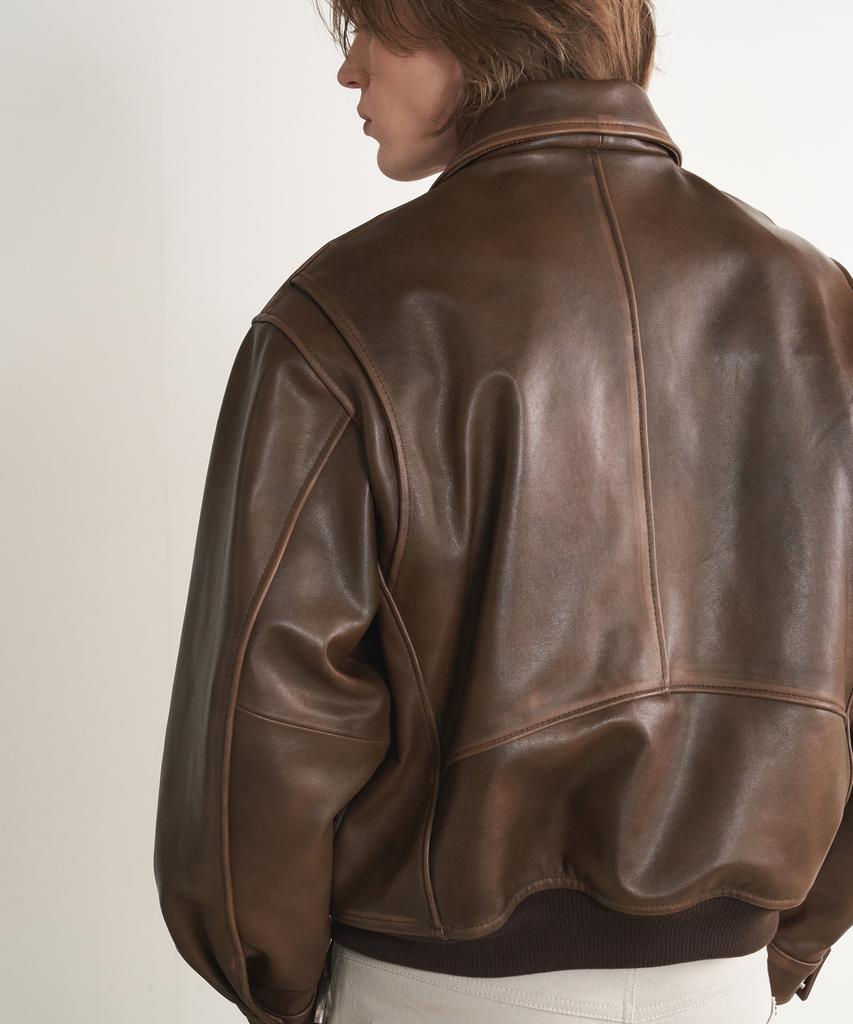 Sperone [Real Leather] Lambskin Washed Semi-Over Jacket (Brown)