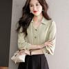Французские повседневные свободные женские блузки с v-образным вырезом, шифоновые женские рубашки с длинными рукавами, французские женские топы, одежда с отложным воротником 29508
