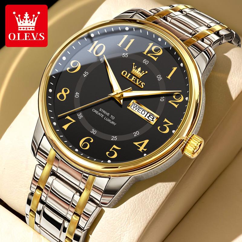 OLEVS Кварцевые часы для пары мужчин и женщин, светящиеся наручные часы с календарем из нержавеющей стали с ромбовидным ремешком, наручные часы