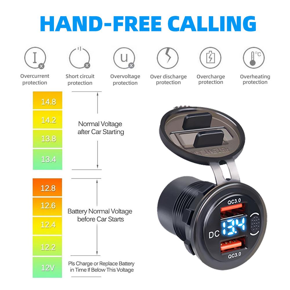 12 В/24 В, двойная USB-розетка QC3.0, автомобильное зарядное устройство, USB-разъем для прикуривателя, водонепроницаемая со светодиодным вольтметром, переключатель включения/выключения, адаптер для быстрой зарядки, автомобильные аксессуары