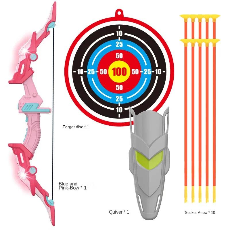 Children's Bow and Arrow Set Toys with Led Flash Lights Kids Archery Bow Practice Bow Outdoor Sports Game Shooting Toy Boys Gift