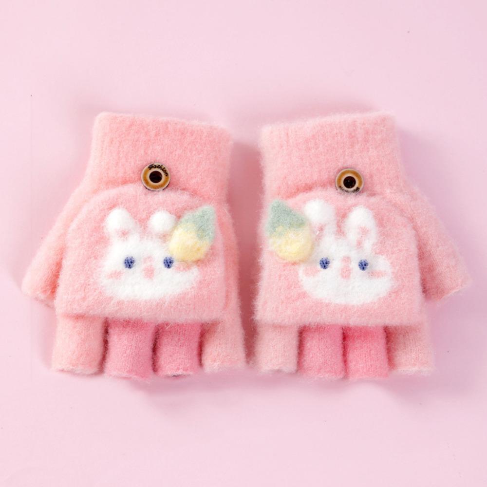 Plush Kids Knitted Gloves Thickened Flap Gloves Outdoor Sports Children Full Fingers Gloves
