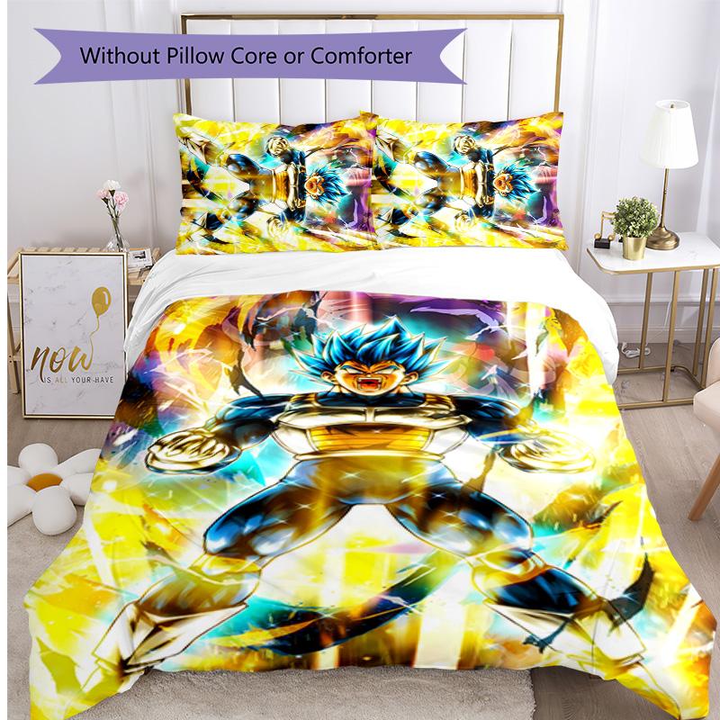 Vegeta Pattern Printed 3PCS Bedding Set, Soft Skin-Friendly Washable Duvet Cover & Pillowcases Set