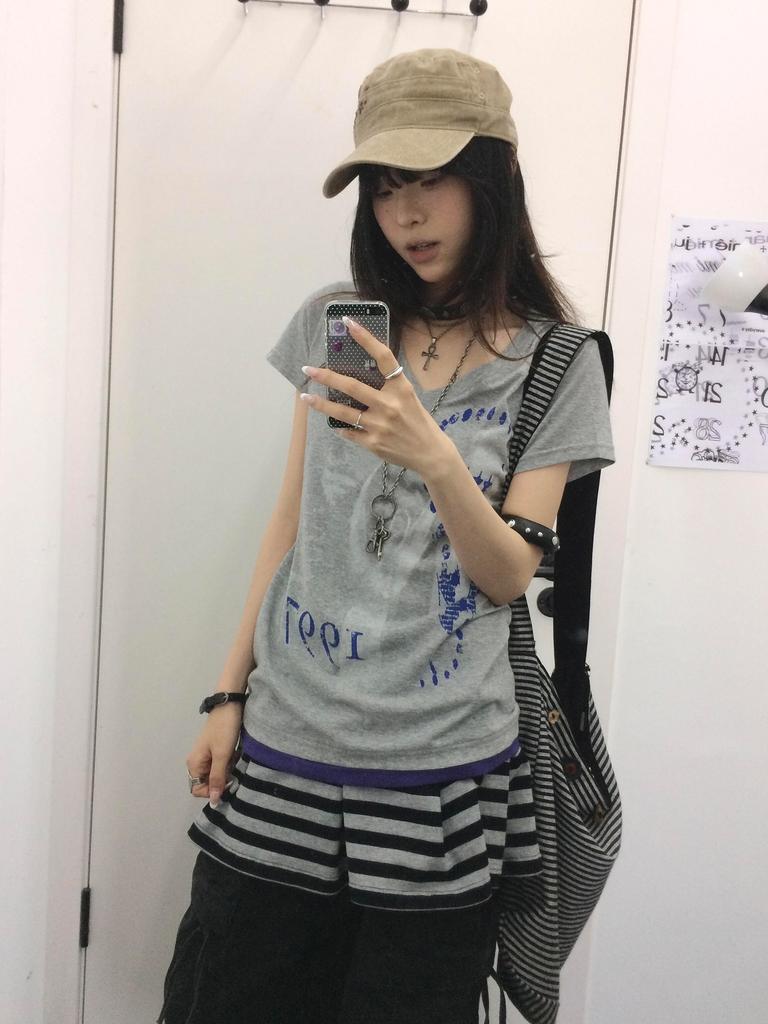 KOSY Harajuku Print T Shirt Women Short Sleeve Y2k Vintage Tops Patchwork Graphic Tops American Retro 90s Streetwear Tshirt