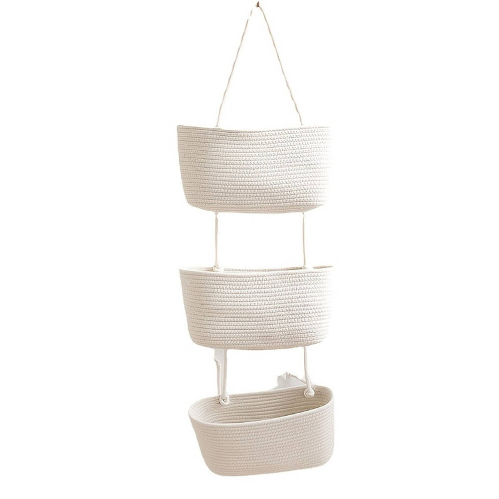3-tier Rope Woven Fabric Basket, Boho Style, Over The Door, Decorative Starage For Living Room, Bathroom Shelf Baskets