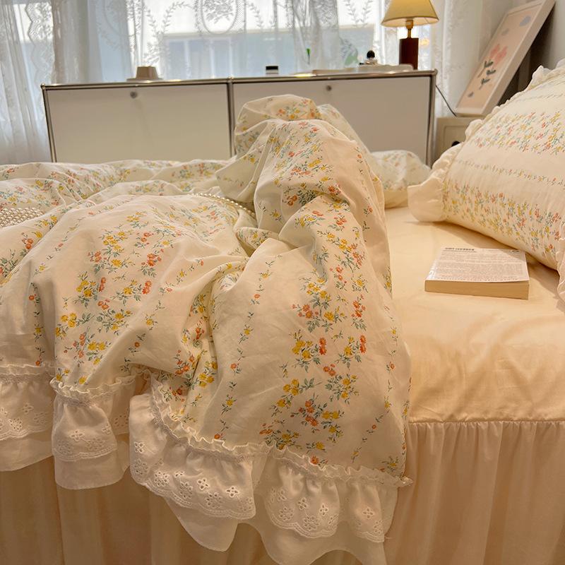 Cotton Bedding Four-piece Set Lace Quilt Cover Bed Sheet Pillowcase