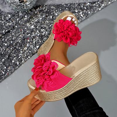 Модные Роскошные Сандалии Женские Дизайнерские Сандалии на Танкетке Женские Шлепанцы Летние Пляжные Туфли на Платформе Цветок Женские Шлепанцы на Высоком Каблуке Мода
