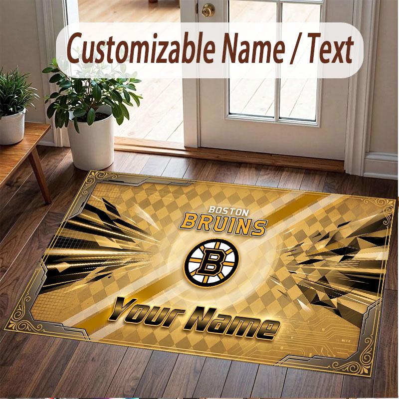 Индивидуальный ковер с принтом узора Boston Bruins, именем и текстом, мягкий, нескользящий напольный ковер для домашнего интерьера