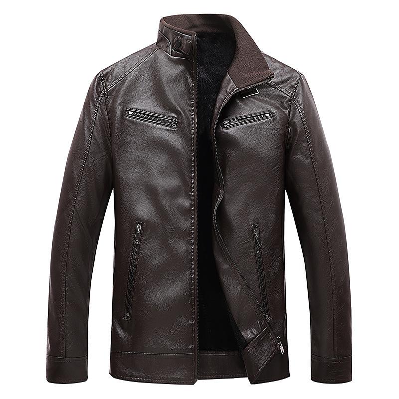 Тонкая мужская куртка из искусственной кожи с воротником-стойкой в полоску и двойной молнией на весну и осень, большой размер, кожаная куртка Locomotive