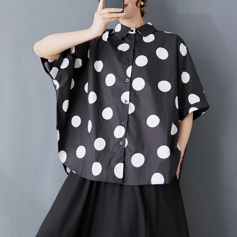 DIMANAF 2025 Большой размер Новая летняя блузка Рукав «летучая мышь» Повседневная рубашка Женские свободные топы Рубашки Горошек