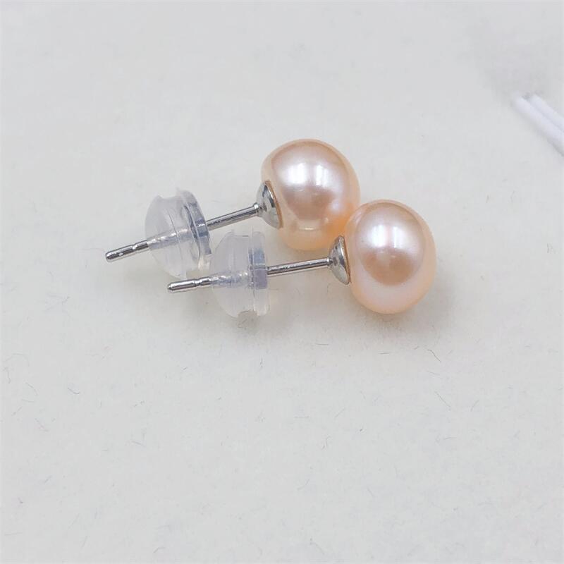 Zhuji5A High-grade, bright freshwater pearl earrings, all-over design s9Pure silver, minimalist, classic earrings for everyday wear, silver color