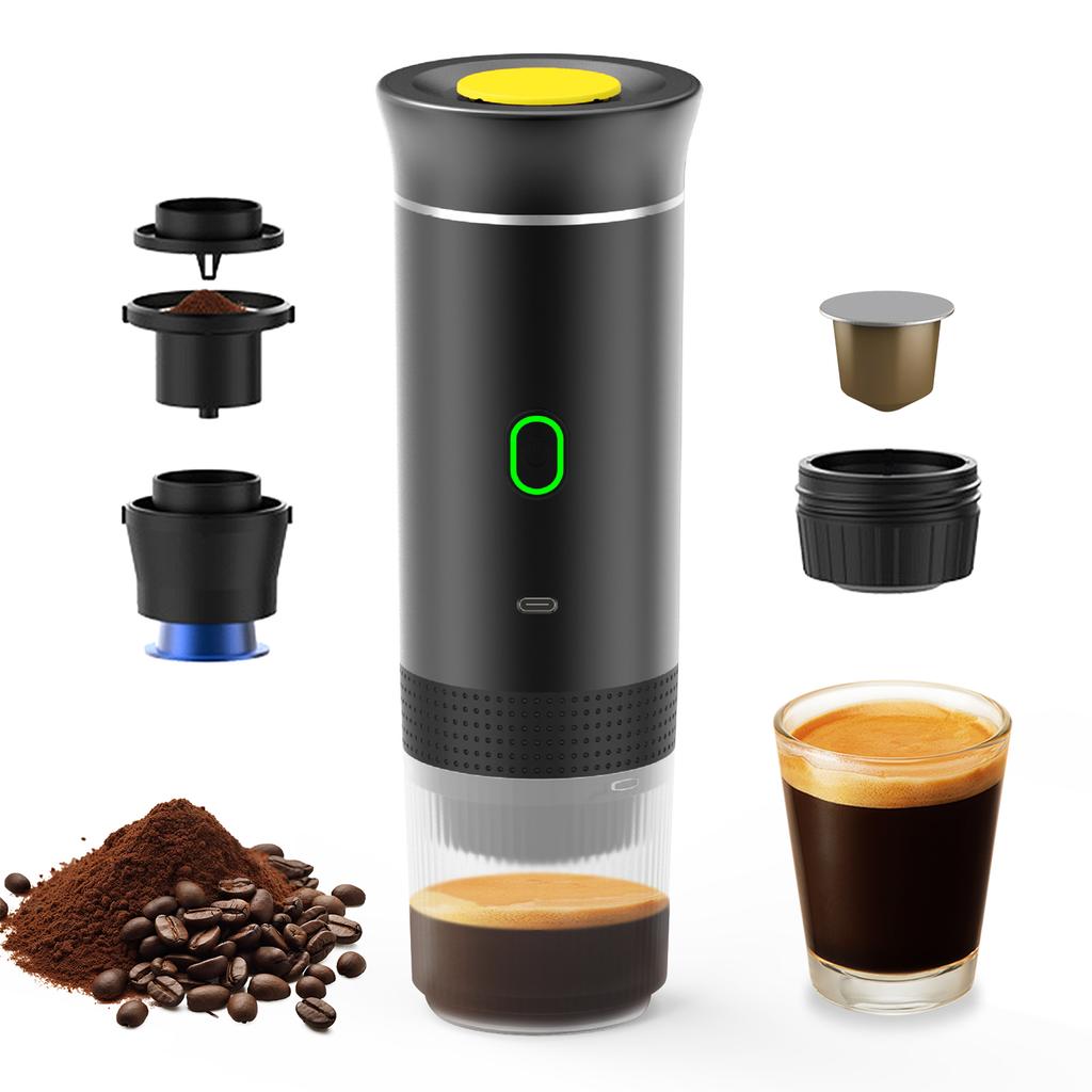 Portable Coffee Machine for Car Home Travel 3 in 1 Cordless Electric Coffee Maker Work With Capsule and Ground Coffee