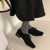 Fashion Genuine Leather Lace Up Women Square Toe Cross Tied Low Heels Leather Pumps Ladies Casual Autumn Shoes 2025 New High Heels Women