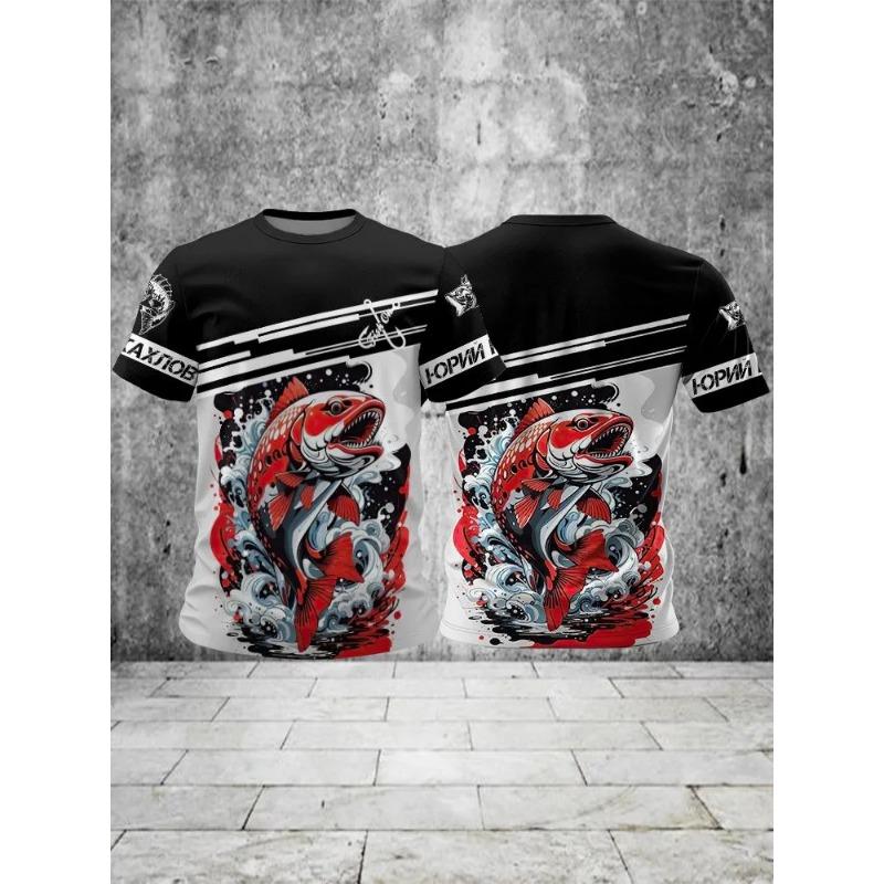 Летние мужские футболки для рыбалки с коротким рукавом, повседневные, с 3D-принтом рыбы, уличные футболки, модные мужские футболки, свободная повседневная футболка с круглым вырезом