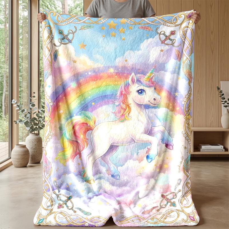 Magical Purple Unicorn Theme blanket Lightweight Warm Flannel Blanket Decorative Throw Blanket for Home Decoration