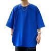 Summer Men Top O Neck Three Quarter Sleeves Chest Pocket Patchwork Loose Plus Size Mid Length Pullover Solid Color Hip Hop Streetwear Daily T-shirt