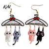 Funny Animal Earring Charms 1 Pair Cute Cat Dangle Drop Earrings for Women, 2D Acrylic Cartoon Kitten Playful Accessory Gift Hang on Clothes