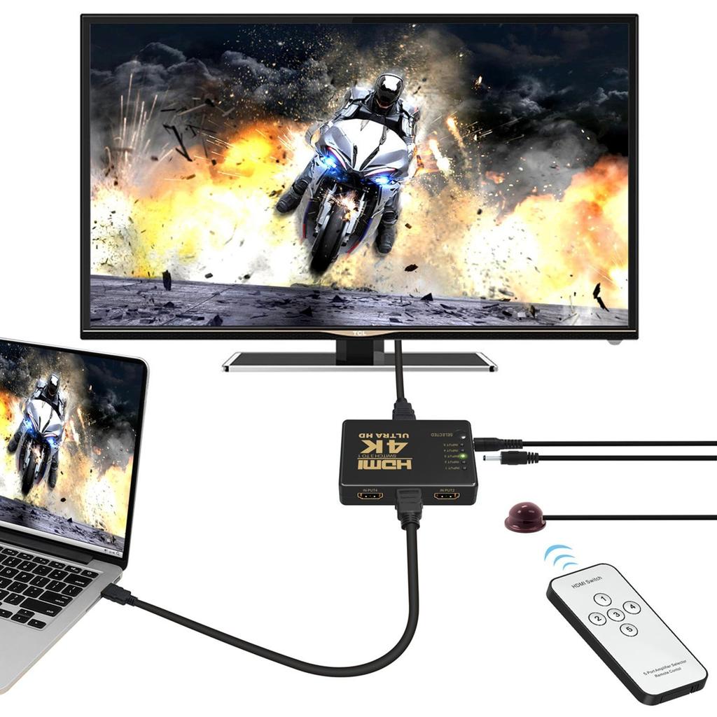 HDMI-коммутатор GANA, селектор распределителя, 5 входов, 1 выход, 4Kx2K, 1080p, 3D-видео, аудиовыход, совместимый с USB-кабелем питания с пультом дистанционного управления
