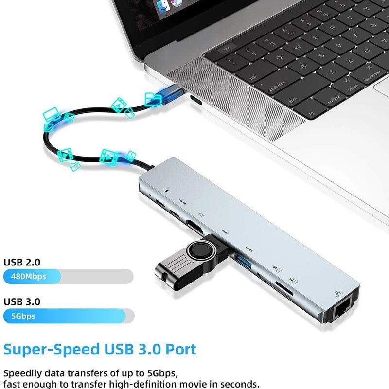8-в-1 USB C HUB Type C Splitter 4K Thunderbolt 3 док-станция для ноутбука адаптер для Macbook Air M1 iPad Pro RJ45 HDMI компьютер