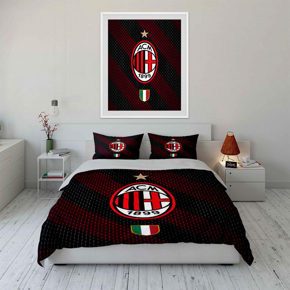 Red stripes, AC Milan logo. Bedding sets Duvet cover sets Duvet covers Pillowcases(1*Duvet Cover 2*Pillowcases without duvet insert)