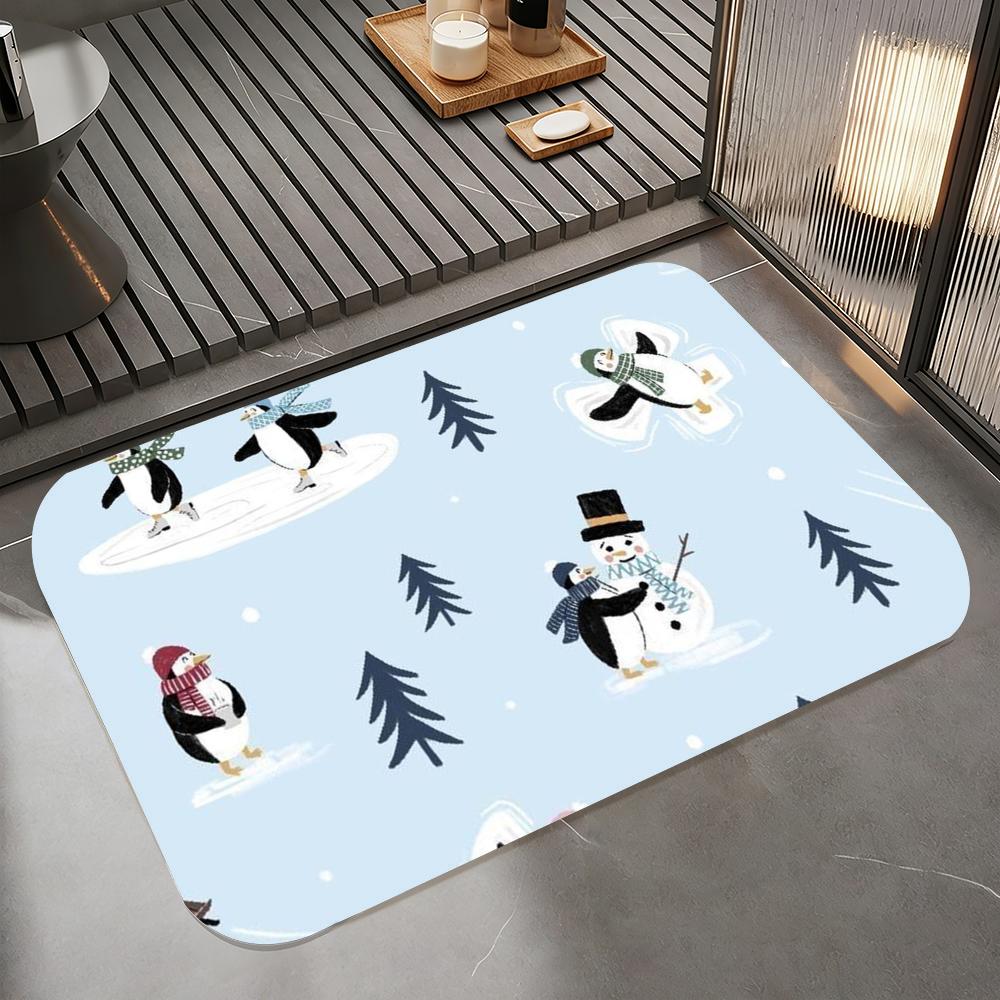 Anime P-penguin Floor Mat Diatomite Bath Mat, Quick Dry Absorbent Non-Slip Door Mat