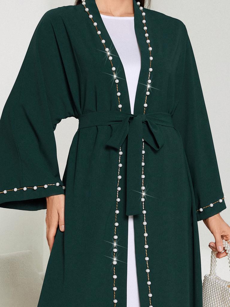 Женская одежда Черное винтажное свободное арабское платье с длинным наружным поясом и бисером