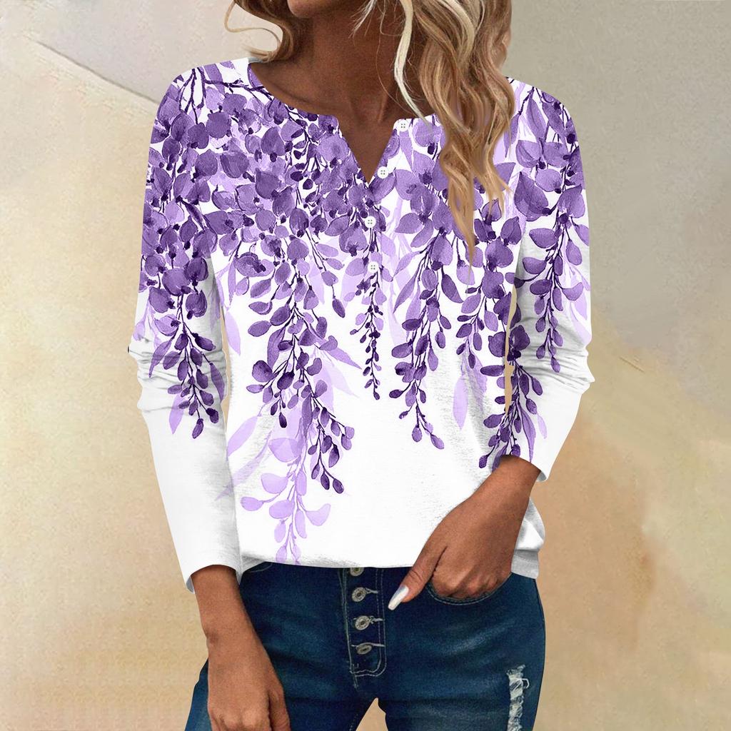 Women's Long Sleeve Button Down T Shirts V Neck Casual Tunic Tops Women Casual Tops