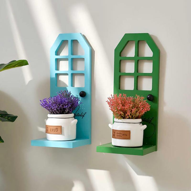1Pc Plant Stand Warm Wood Rural Style Wall Hanging Retro Storage Rack Wall Decoration Tricolor